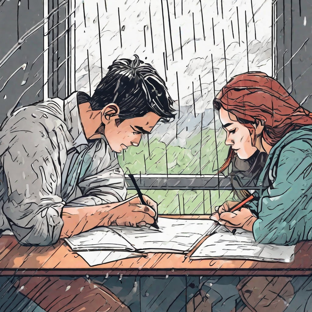 A couple dwelling on a meaningful problem during a raining day, symbolizes hard work and introspection for better life ahead.