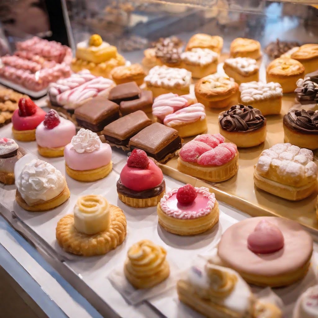 Sweet Temptations: A colorful array of pastries and treats on display, inviting indulgence in a delightful pastry paradise.