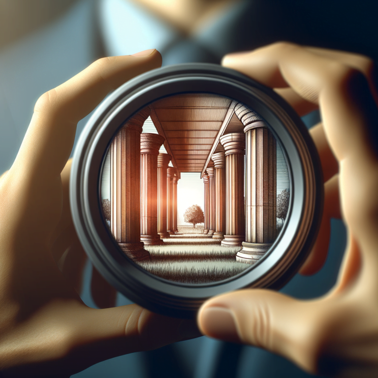A lens looking inside a successful person, seeing through a solid foundation depicting symbolically strong core beliefs