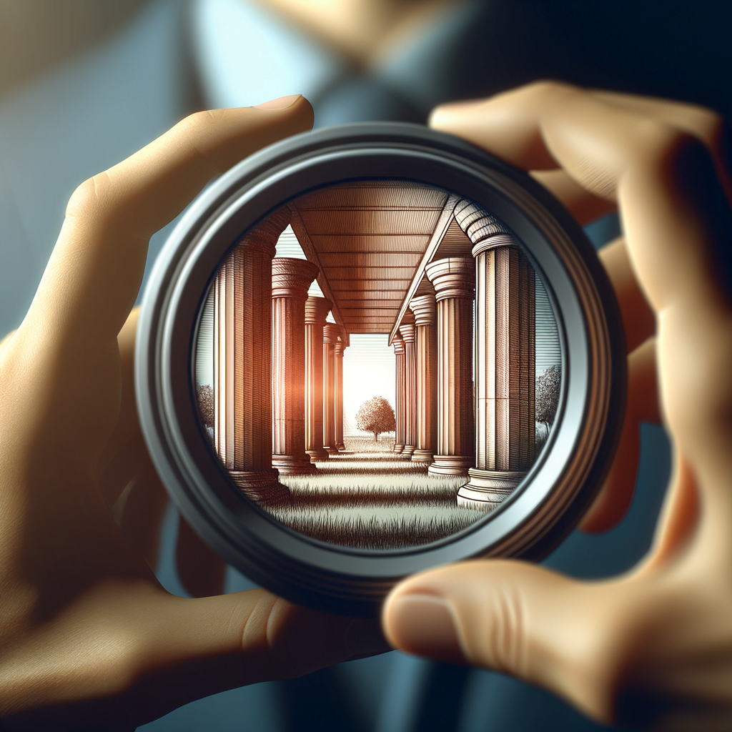 A lens looking inside a successful person, seeing through a solid foundation depicting symbolically strong core beliefs