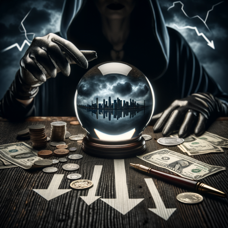 symbolical representation of inverted yield curve having predictive power to foretell the economical recession, like a foretell with a crystal ball