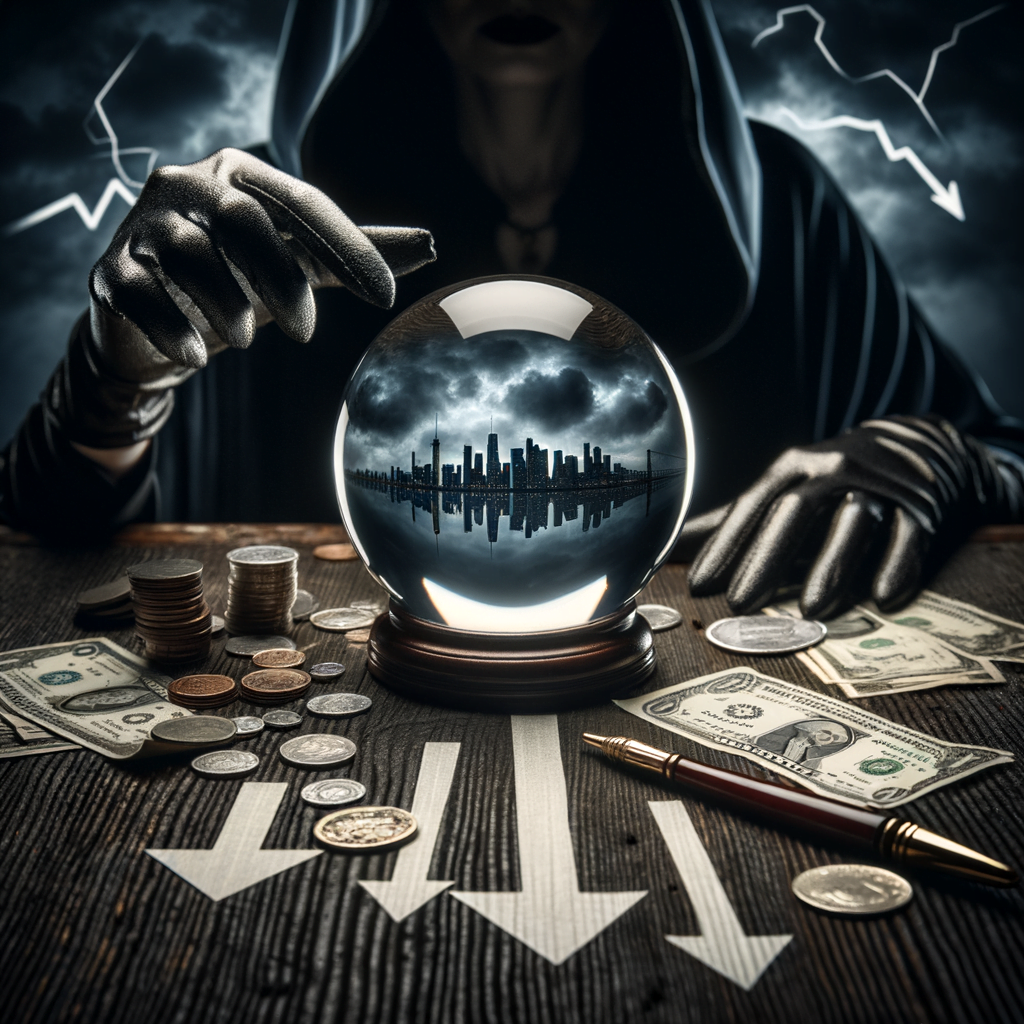 symbolical representation of inverted yield curve having predictive power to foretell the economical recession, like a foretell with a crystal ball
