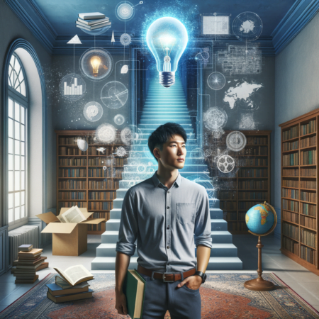 Man with a lightbulb above his head representing the "aha" moment about knowledge not being the problem, but rather the ability to act on what matters. Suggesting eureka moment about indistractable method
