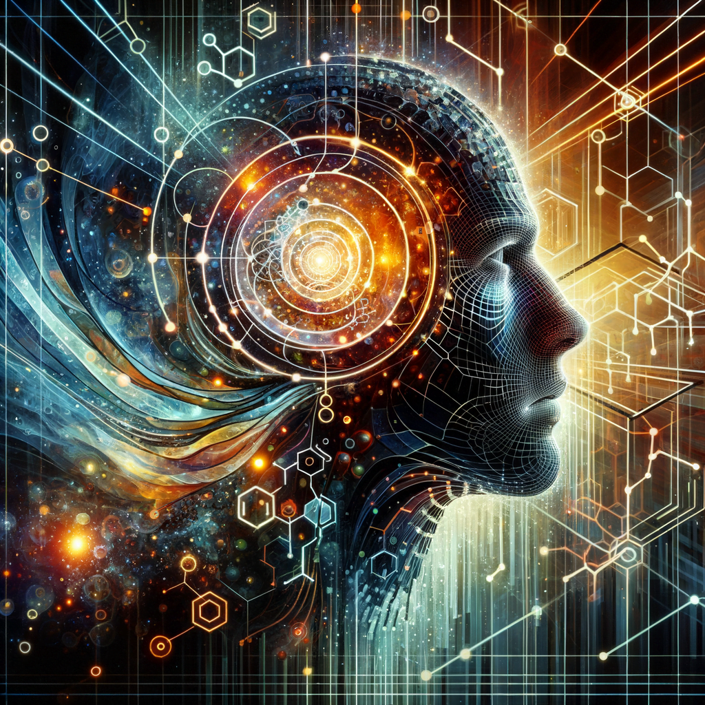 This stylized, abstract portrait depicts the essence of Dr. Bruce Lipton's pioneering work, without directly featuring his likeness. The subject's face is obscured, with the focus instead on symbolic visual elements like molecular structures, geometric patterns, and subtle lighting effects that evoke a sense of contemplation and scientific discovery.