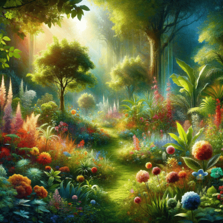A lush, vibrant garden filled with a variety of flourishing plants, flowers, and greenery. This image represents the "fertile soil" and the blossoming of dreams and goals.