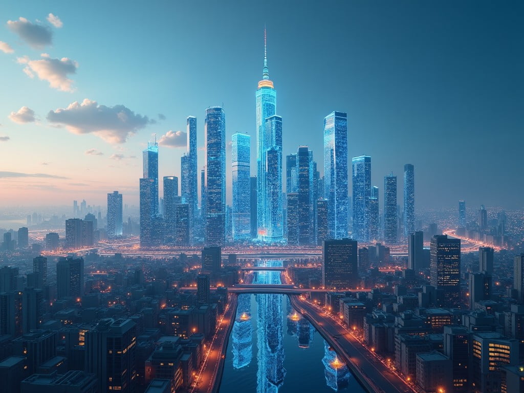 Futuristic city landscape symbolizing the advancement of humanity with AI, as LLMs goes into another phase of development